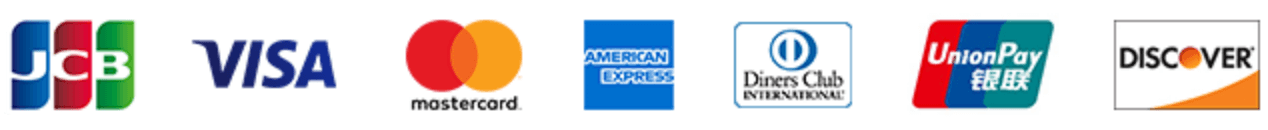 JCB, Visa, Mastercard, American Express, Diners Club International, UnionPay, Discover